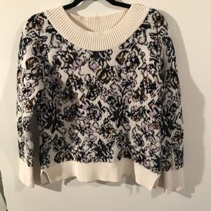 Loft Boatneck Painterly Floral Sweater Medium